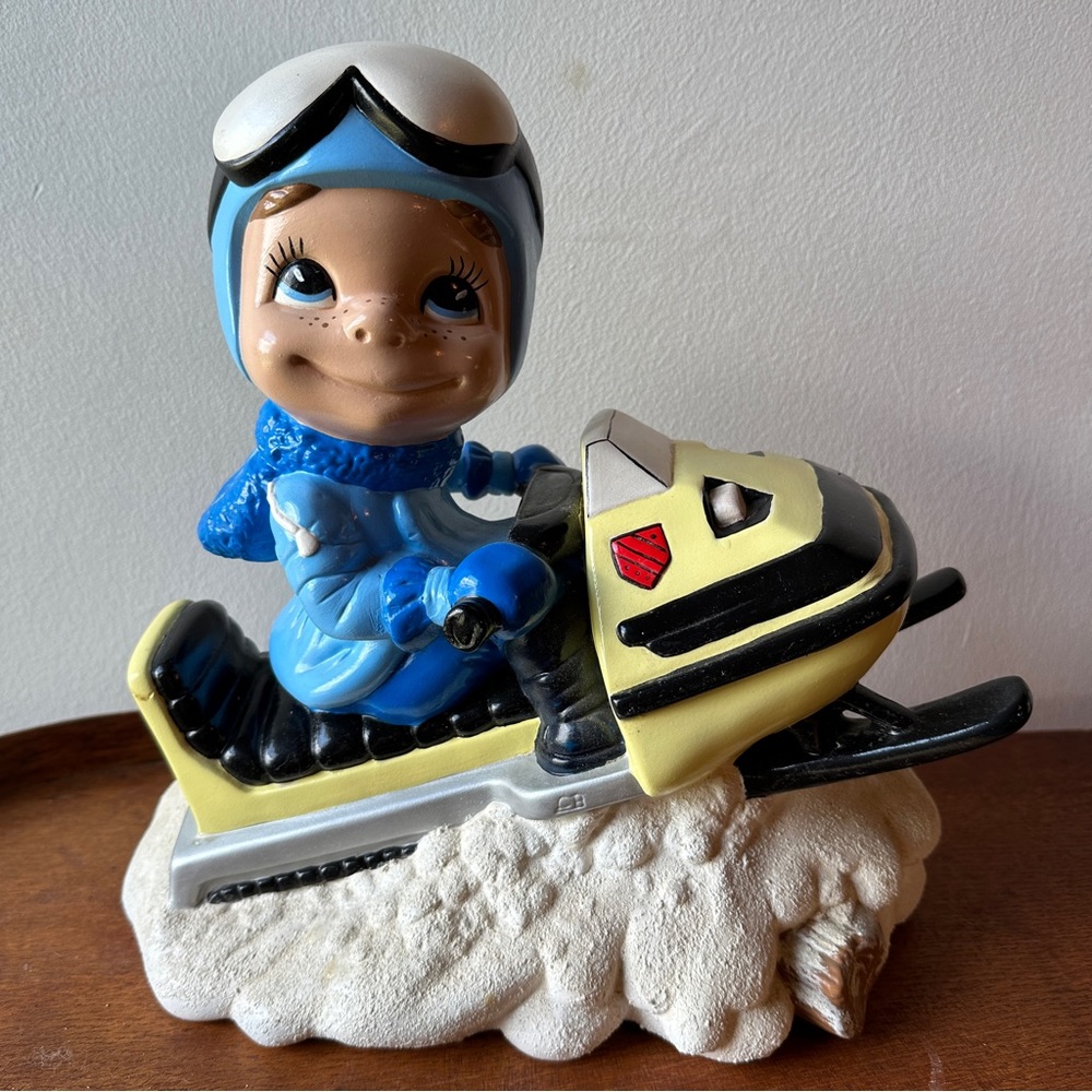 Vintage Atlantic Mold Painted Ceramic Snowmobile 1970